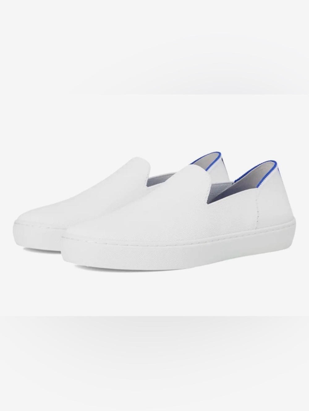 Rothy’s The Slip On Sneakers White Knit Blue Stripe Sustainable Washable Shoes